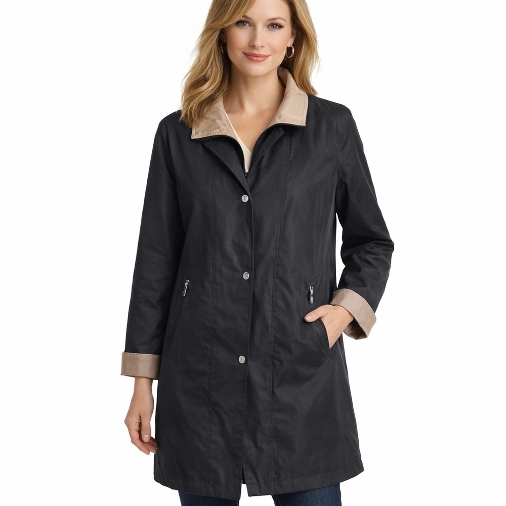 Fleet Street Black and Tan Lined Hip Coat Size 2X